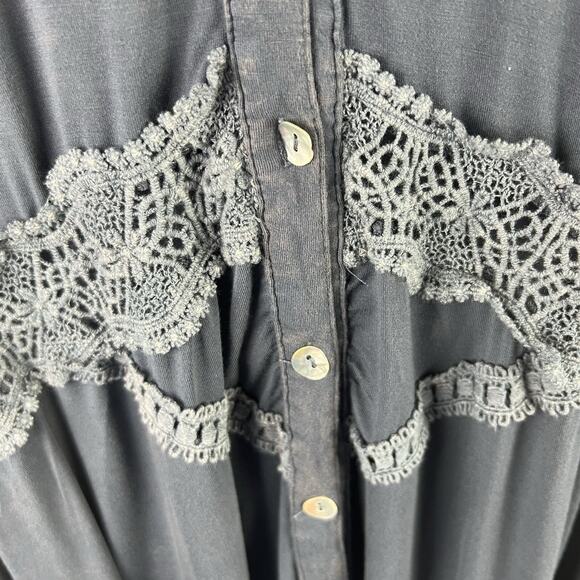 POL Dress Womens Large Sleeveless Blue Hooded Button Front Crochet Boho - Picture 4 of 8